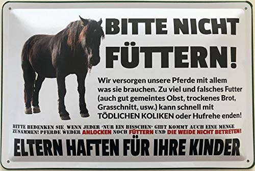 Deko7 Blechschild 30 x 20 cm Warnschild Pferdestall - Bitte Nicht füttern ! Eltern haften für Ihre Kinder von Deko7