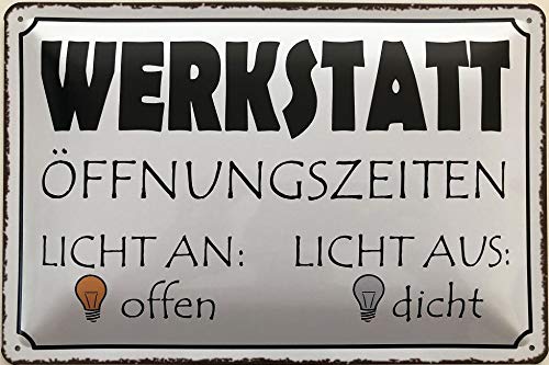 Deko7 Blechschild 30 x 20 cm Werkstatt Öffnungszeiten - Licht an: offen - Licht aus: dicht Deko7 Blechschild 30 x 20 cm Werkstatt Öffnungszeiten - Licht an: offen - Licht aus: dicht von Deko7