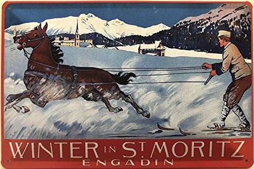 Deko7 Blechschild 30 x 20 cm Winter in St. Moritz Engadin von Deko7