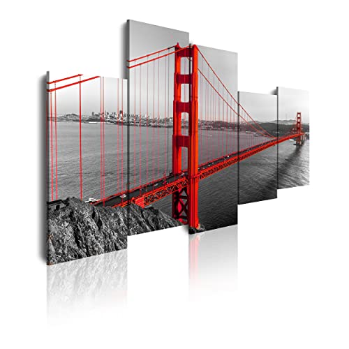 DekoArte 126 - Modernes Bild, digitalisierter Kunstdruck | Dekoratives Bild für den Salon oder das Schlafzimer | Stil Städte USA Golden Gate Bridge San Francisco | 5 Teile 150 x 95 cm von DekoArte