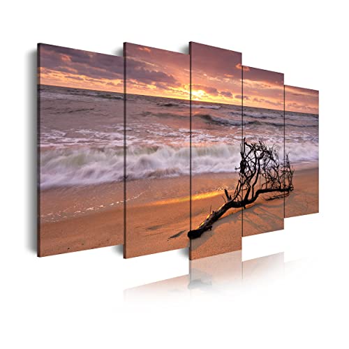 DekoArte 144 - Modernes Bild, digitalisierter Kunstdruck | Dekoratives Bild für den Salon oder das Schlafzimer | Stil Landschaft Relax Meer Strand Natur Sonnenaufgang| 5 Teile 150 x 80 cm von DekoArte