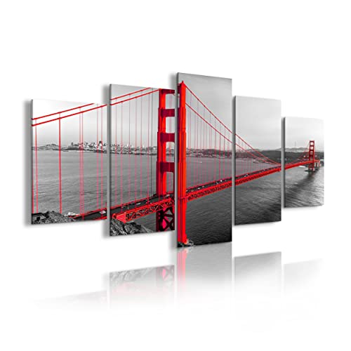 DekoArte 181 - Modernes Bild, digitalisierter Kunstdruck | Dekoratives Bild für den Salon oder das Schlafzimer | Stil Städte USA Golden Gate Bridge San Francisco | 5 Teile 200 x 100 cm XXL von DekoArte