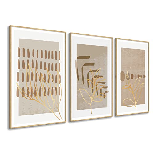 DekoArte - Bilder Wandbilder Wohnzimmer MINIMALISTISCHE BLUMEN 50x70 cm x3 teilig - Bilder mit Rahmen Farbe Holz im Lieferumfang enthalten von DekoArte