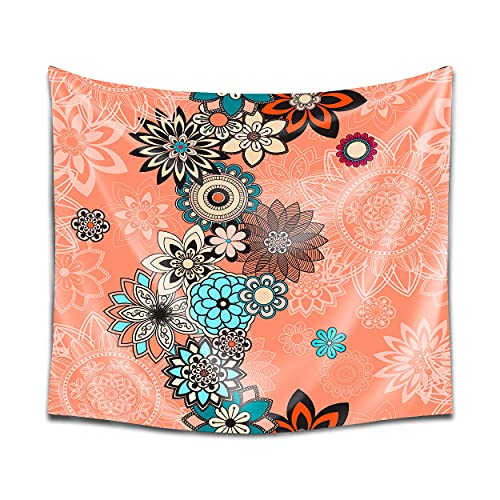 DekoArte TP35 - Moderner Wandbehang, digitalisierter Kuntdruck auf 100% Polyester, Dekoration für Salon und Schlafzimmer | Mandala Stil Blumen Koralle Hintergrund | 150 x 130 cm von DekoArte