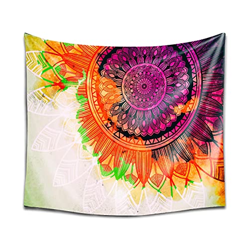 DekoArte TP36 - Moderner Wandbehang, digitalisierter Kuntdruck auf 100% Polyester, Dekoration für Salon und Schlafzimmer | Mandala Style Vivid Shades mit Weiß | 150 x 130 cm von DekoArte