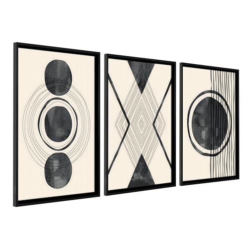 DekoArte - Tableau décoration murale salon GEO MINIMALIST 50x70 cm x3 pièces - Tableaux avec cadre noir inclus von DekoArte
