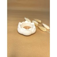 Teelichthalter , Lotus' | Gips Weiß Boho Deko Teelicht Kerzenständer Interieur Geschenk Clean Dekolicht Blume Rund von DekoDesignbyNele