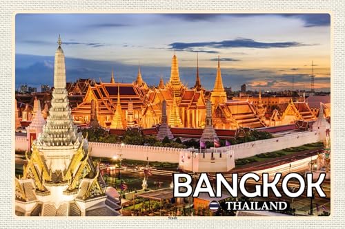 Blechschild 18x12 cm Bangkok Thailand Tempel Sonnenuntergang Wand Deko Bar Kneipe Sammler Geschenk von DekoDrom