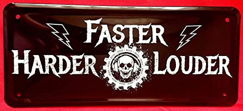 DekoDrom® Biker Patch Spruch Faster Harder Louder schneller härter lauter Rock n Roll Wanddeko Blechschild 28x12 cm 002 von DekoDrom
