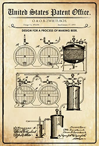 DekoDrom® Blechschild 20 x 30 cm US Patent Bier Brau Anlage historisches Motiv Wand Deko Sammler Geschenk von DekoDrom