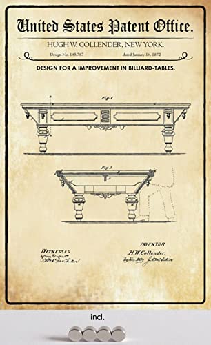 DekoDrom® Blechschild 20 x 30 cm US Patent Billard Tisch Sport Hobby historisches Motiv mit Magnete Wand Deko Sammler Geschenk von DekoDrom