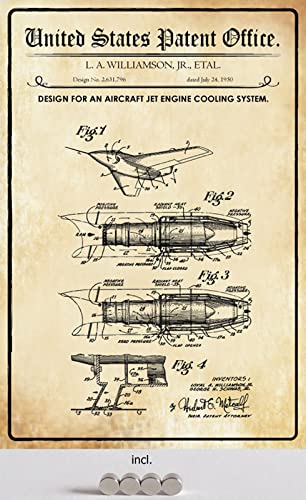 DekoDrom® Blechschild 20 x 30 cm US Patent Düsen Triebwerk Flugzeug historisches Motiv mit Magnete Wand Deko Sammler Geschenk von DekoDrom