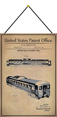DekoDrom® Blechschild 20 x 30 cm US Patent Eisenbahn Waggon historisches Motiv II mit Kordel zum Aufhängen Wand Deko Sammler Geschenk von DekoDrom