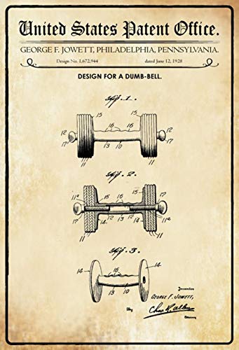 DekoDrom® Blechschild 20 x 30 cm US Patent Hantel Gewicht Bodybuilding Gym historisches Motiv Wand Deko Sammler Geschenk von DekoDrom