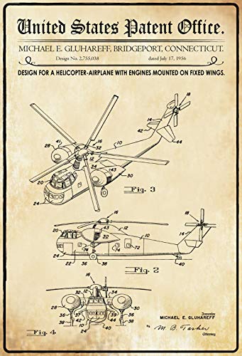 DekoDrom® Blechschild 20 x 30 cm US Patent Helicopter Hubschrauber historisches Motiv Militär Wand Deko Sammler Geschenk von DekoDrom