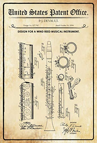 DekoDrom® Blechschild 20 x 30 cm US Patent Klarinette Instrument Musik historisches Motiv Wand Deko Sammler Geschenk von DekoDrom