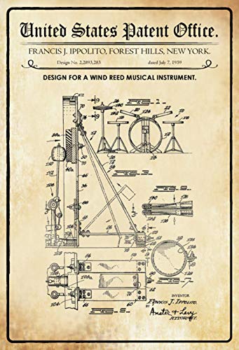 DekoDrom® Blechschild 20 x 30 cm US Patent Schlagzeug Instrument Musik historisches Motiv Wand Deko Sammler Geschenk von DekoDrom
