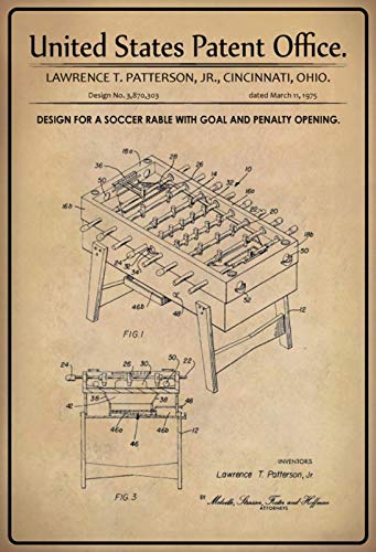 DekoDrom® Blechschild 20 x 30 cm US Patent Tisch Kicker Fußball historisches Motiv Wand Deko Sammler Geschenk von DekoDrom