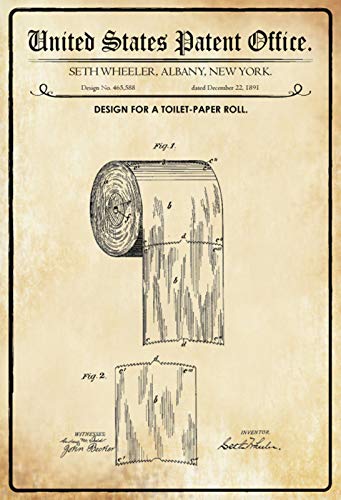 DekoDrom® Blechschild 20 x 30 cm US Patent Toilettenpapier historisches Motiv Wand Deko Sammler Geschenk von DekoDrom
