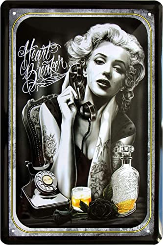 DekoDrom® Blechschild 20x30 Marilyn Monroe Heart Breaker Tattoo US Film Legende sexy Girl von DekoDrom