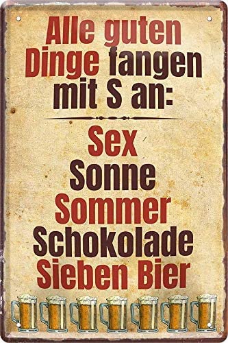 DekoDrom® Blechschild 20x30 cm Alle Guten Dinge fangen mit S an Sex Sonne Sommer Schokolade Sieben Bier lustiger Spruch Büro Arbeit Küche Familie Haus + Garten Wand Deko Bar Kneipe von DekoDrom