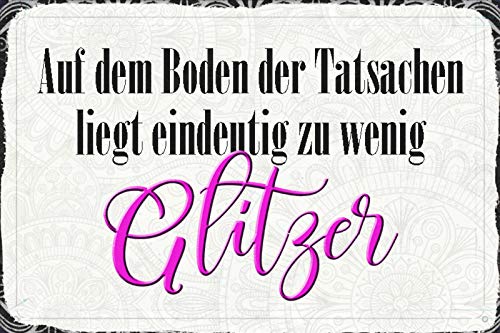 DekoDrom® Blechschild 20x30 cm Auf dem Boden der Tatsachen liegt eindeutig zu wenig Glitzer Lustig Spruch Tafel Wand Deko Bar Kneipe Cafe Sammler Geschenk von DekoDrom