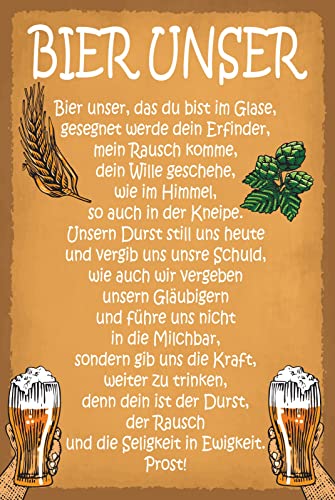 DekoDrom® Blechschild 20x30 cm Bier unser Gesegnet Rausch Kneipe Durst Trinken Alkohol Seligkeit Ewigkeit Prost Spruch Tafel Wand Deko Bar Kneipe Cafe Sammler Geschenk von DekoDrom