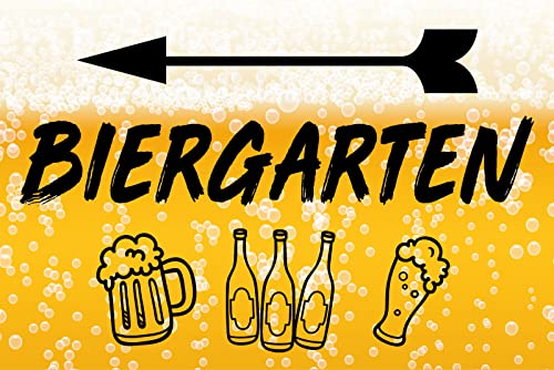 DekoDrom® Blechschild 20x30 cm Biergarten links Wegweiser Trinken Alkohol Bierglas Flaschen Schaum Wand Deko Bar Kneipe Cafe Sammler Geschenk von DekoDrom