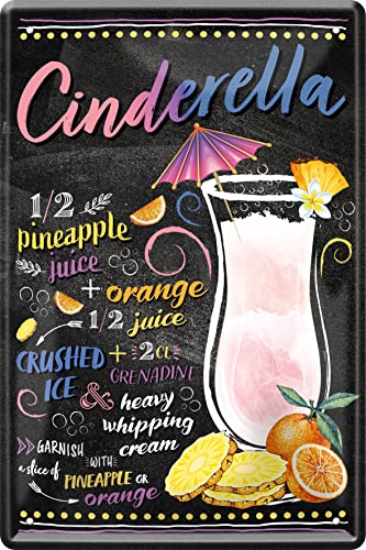 DekoDrom® Blechschild 20x30 cm CINDERELLA Cocktail Mix Anleitung Rezept Wand Deko für Bar Kneipe Cafe Restaurant von DekoDrom