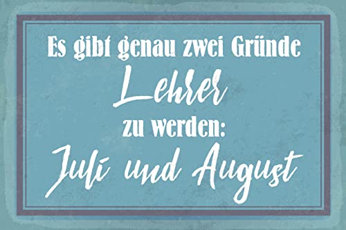 DekoDrom® Blechschild 20x30 cm Es gibt zwei Gründe Lehrer zu werden Juli und August Lustig Arbeit Spruch Wand Deko Bar Kneipe Cafe Sammler Geschenk von DekoDrom