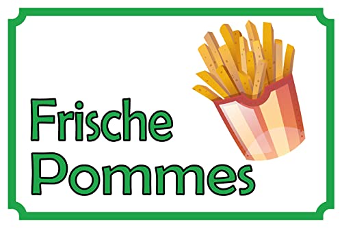 DekoDrom® Blechschild 20x30 cm Frische Pommes Fritteuse Imbiss Snack Gemüse Kartoffeln gelb Markt Bauernhof Bio Tafel Wand Deko Bar Kneipe Cafe Sammler Geschenk von DekoDrom