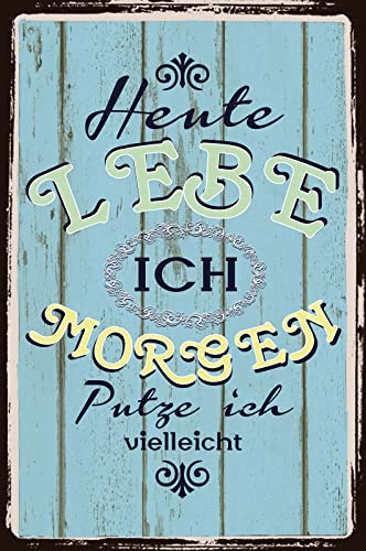 DekoDrom® Blechschild 20x30 cm Heute Lebe ich Morgen Putze ich Vielleicht Spruch Tafel Wand Deko Bar Kneipe Cafe Sammler Geschenk von DekoDrom