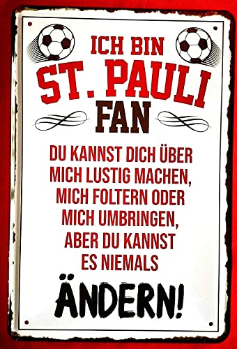 DekoDrom® Blechschild 20x30 cm Ich Bin St. Pauli Fan Haus + Garten Geschenk Geburtstag Reeperbahn von DekoDrom