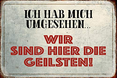 DekoDrom® Blechschild 20x30 cm Ich hab mich umgesehen wir sind hier die Geilsten Spruch Lustig Tafel Wand Deko Bar Kneipe Cafe Sammler Geschenk von DekoDrom