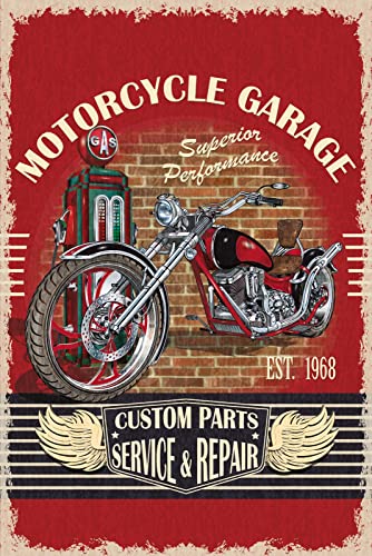 DekoDrom® Blechschild 20x30 cm Motorcycle Garage Custom Parts Service and Repair Motorrad Garage Teile Service und Reparatur Tafel Wand Deko Bar Kneipe Cafe Sammler Geschenk von DekoDrom