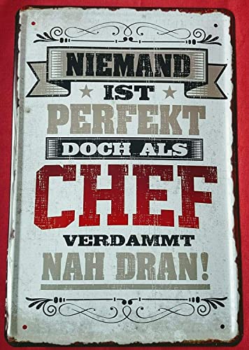 DekoDrom® Blechschild 20x30 cm Niemand ist perfekt doch als Chef verdammt nah dran Bar Spruch von DekoDrom