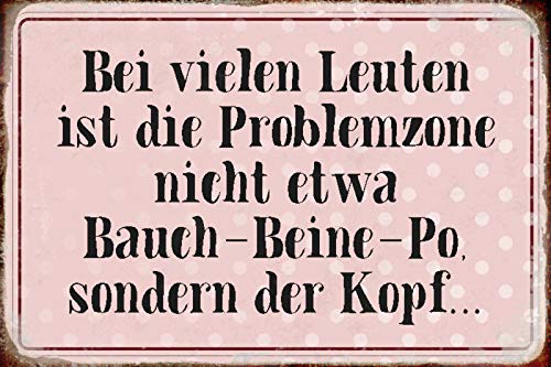 DekoDrom® Blechschild 20x30 cm Problem Zone nicht etwa Bauch Beine Po sondern der Kopf Spruch Lustig Tafel Wand Deko Bar Kneipe Cafe Sammler Geschenk von DekoDrom