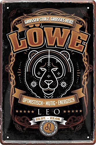 DekoDrom® Blechschild 20x30 cm Sternzeichen LÖWE Leo Geschenk für Geburtstag Astrologie Horoskop Bar Kneipe Haus + Garten Familie von DekoDrom