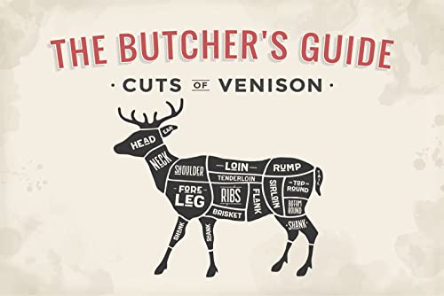 DekoDrom® Blechschild 20x30 cm The Butcher´s guide Cuts of Venison Die Metzgeranleitung teile vom Hirsch Tier Essen Tafel Wand Deko Bar Kneipe Cafe Sammler Geschenk von DekoDrom