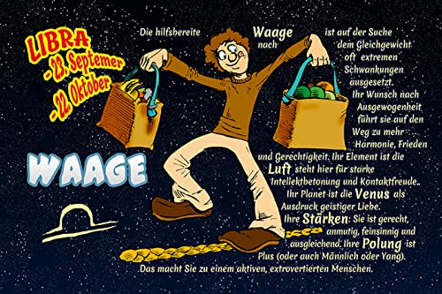 DekoDrom® Blechschild 20x30 cm Waage Horoskop Element Luft Stärken Menschen Zusammenhalt Wand Deko Bar Kneipe Cafe Sammler Geschenk von DekoDrom