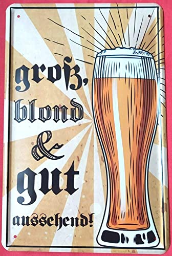 DekoDrom® Blechschild 20x30 cm Weißbier groß blond + gut Bier Fun Spruch Bar Kneipe Disco von DekoDrom