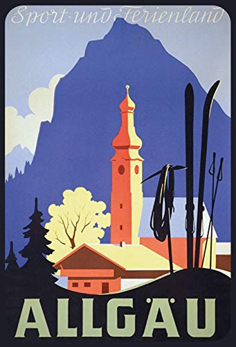 DekoDrom® Blechschild 20x30 cm historisches Plakat Allgäu Deutschland Städtereise Urlaub Dekoration Bar Kneipe Sammler von DekoDrom