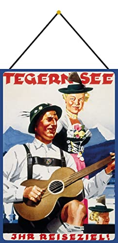 DekoDrom® Blechschild 20x30 cm mit Kordel historisches Plakat Tegernsee Deutschland Germany Bayern Tracht Städtetour Urlaub Dekoration Bar Kneipe Sammler von DekoDrom