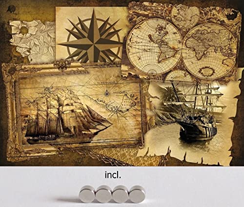 DekoDrom® Blechschild 20x30 cm mit Magnete historisches Plakat Weltkarte Seekarte Segelschiff Nautik Dekoration Bar Kneipe Sammler von DekoDrom