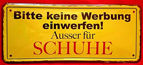 DekoDrom® Blechschild 28x12 cm Fun Spruch Bitte Keine Werbung einwerfen Ausser für Schuhe Briefkasten Haus Wohnung Hinweis Warnschild Vintage Stil 001 von DekoDrom