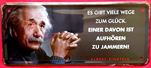 DekoDrom® Blechschild 28x12 cm Fun Spruch Einstein Weg zum GLÜCK aufhören zu jammern Bar Kneipe Pub Cafe Büro Arbeit Haus + Garten 003 von DekoDrom