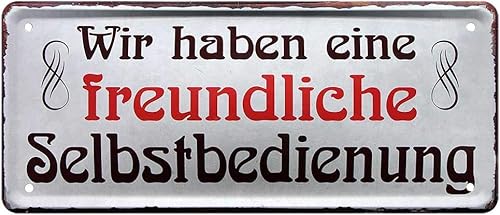 DekoDrom® Blechschild 28x12 cm Hinweis Schild - Wir haben eine freundliche Selbstbedienung Essen Buffet Cafe Bar Kneipe Restaurant Fast Food Biergarten Imbiss 002 von DekoDrom