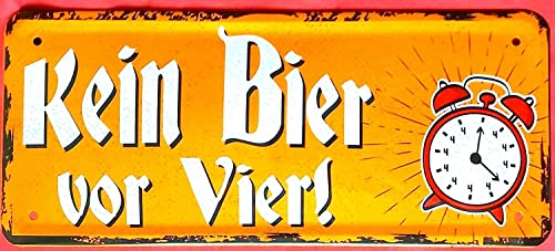 DekoDrom® Blechschild 28x12 cm Kein Bier vor Vier Fun Spruch Haus + Garten Geschenk Bar Kneipe Cafe Disco Club 005 von DekoDrom