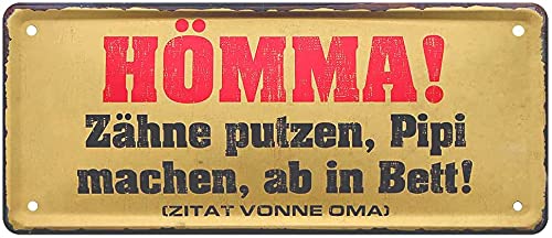 DekoDrom® Blechschild 28x12 cm Zähne putzen PIPI Machen + ab ins Bett Fun Spruch witzige Wand + Tür Deko Badezimmer Haus Wohnung Familie Kinder 012 von DekoDrom