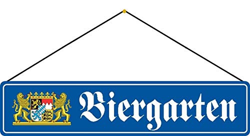 DekoDrom® Blechschild 47x10 cm Biergarten Hinweis Schild im KFZ Kennzeichen Format mit Kordel zum Aufhängen Wand Deko Bar Kneipe Sammler Geschenk von DekoDrom
